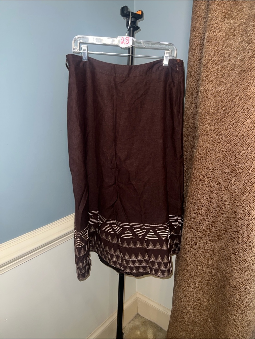 Ashley Stewart Brown Maxi Skirt with Geometric Hem linen